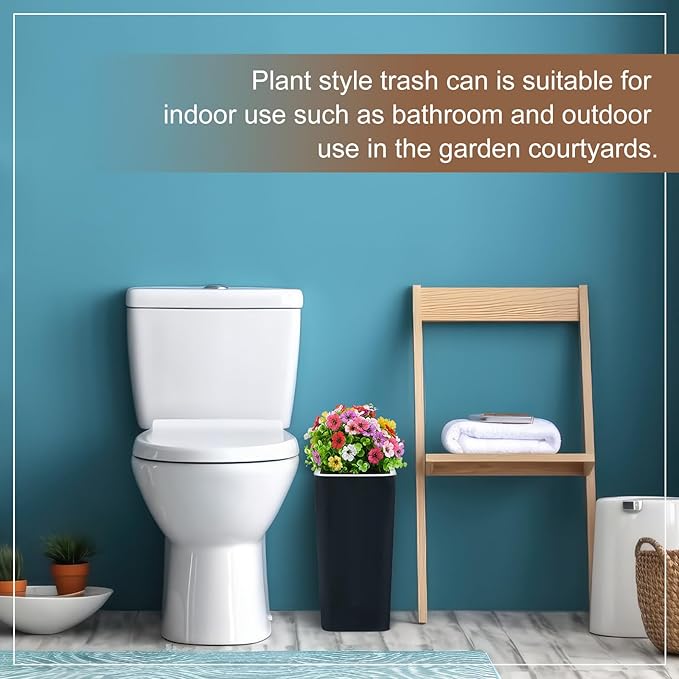 Dog Poop Trash Can Outside 3.96 Gal/15 L Plant Styled Dog Waste Trash Can with Lid 50 Pcs Plastic Waste Bags Outdoor Indoor Poop Container Slim Garbage Bin for Yard Garden Pet (Flower Black)