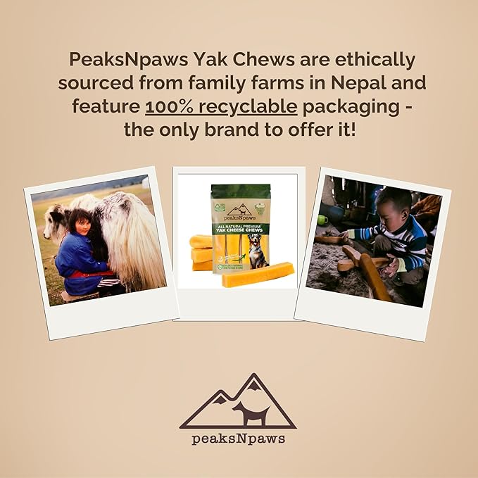 peaksNpaws Himalayan Yak Chews, High Protein Dog Treat for Aggressive Chewers, Natural, Long Lasting, Lactose Free Chew Stick for Pet Under 35 lbs, 3 Medium Treats, 100% Eco-Friendly Packaging