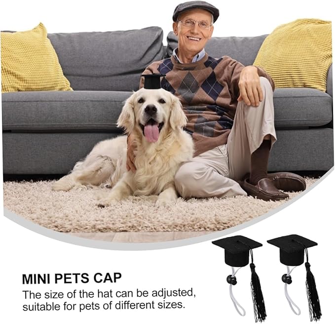 BESTonZON Mini Dog Graduation Caps and Bow Ties Set, Elastic Black Tassel Pet Doctoral Hats with 3.5x7cm Bow Tie, 4pcs Pet Costume for Dog Graduation and Party Supplies