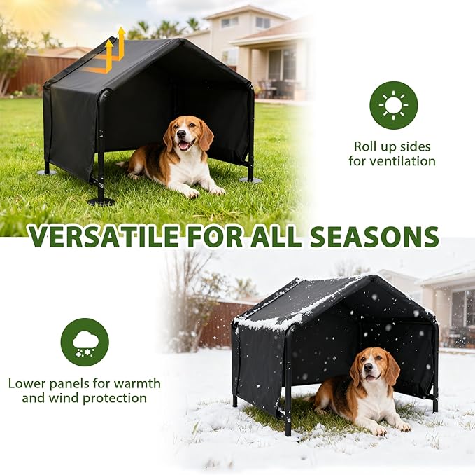 Dog Shades for Outside - Outdoor Dog Kennel for Small Dogs, 29.5”x25.6”x25.6” Outdoor Sun Rain Canopy Pet House, Waterproof Pet Canopy Shelter for Small Animals with Ground Nails, Black