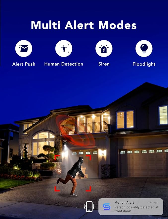 2K Security Camera Wired, Outdoor/Indoor for Home, Pet, Baby, Nanny, IP65 Waterproof Color Night Vision, White Light & Siren, Recording, Motion Detection, Works with Alexa,White-2P