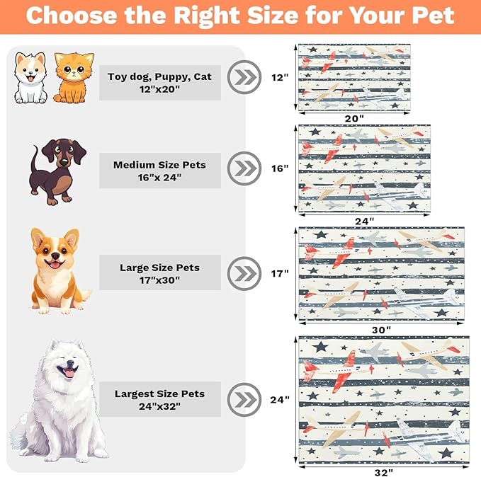 Cute Airplane Dog Food Mat for Floors Absorbent, Quick Dry Water Dispenser Mat for Food, Water, Pet Supplies 24" x 32", Cartoon Plane