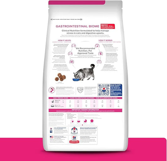 Hill's Prescription Diet Gastrointestinal Biome Stress Dry Cat Food, Chicken Flavor, Veterinary Diet, 8.5 lb. Bag
