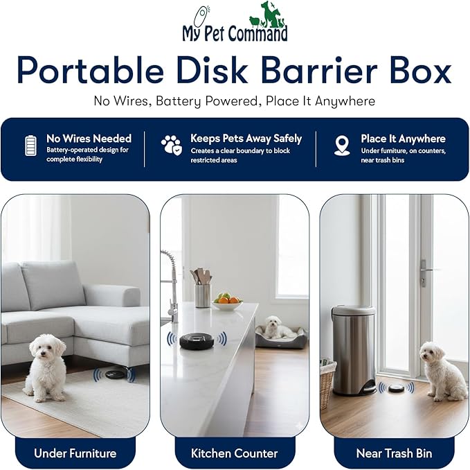 My Pet Command, Indoor Pet Barrier with Adjustable Range, Static and Tone Correction, Hidden Fence for Dogs Containment Collar, Wireless Pet Gate Keeps Areas Off Limits, Rechargeable Collars