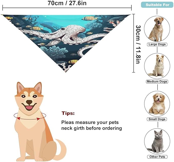Dog Bandana Spring Pet Scarf Adjustable Triangle Marine Life Printing Dog Bib Washable Polyester Puppy Bandana for Small Medium Large Dogs Cat Birthday Party Supplies