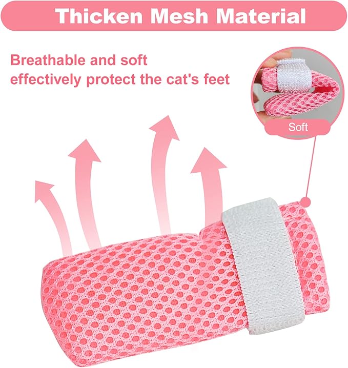 Cat Boots,paw Covers Anti-Scratch Cat Foot Covers for Cats Adjustable Mesh Cat Claw Protectors Non-Slip Breathablesuitable for Family Pet Cat Bathing and Nail Cutting (4 Pieces) (m, Pink)