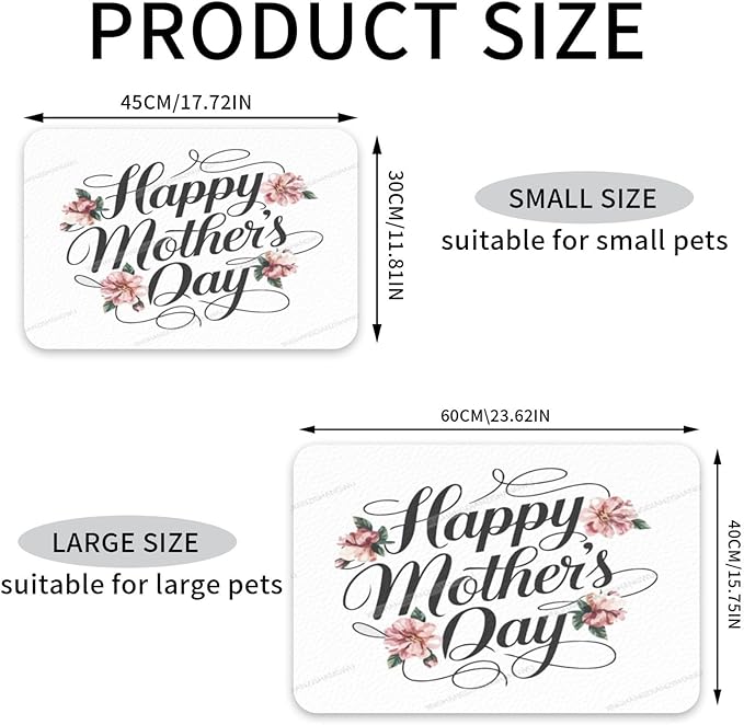 Pet Feeding Mat Happy Mother's Day Floral Gift Mom Js Dog Food Mat for Food Water No Stains Quick Dry Dispenser Cat Bowl Mats for Messy Drinkers 18X12In