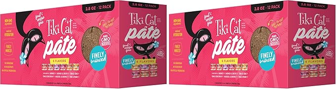 Tiki Cat Grill Pâté Variety Pack, Combinations of Real Flaked Fish, Wet High-Protein & High-Moisture Cat Food, 2.8 oz. Cans, 12 Count (Pack of 2)