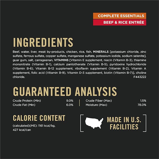 Purina Pro Plan Complete Essentials Classic Pate Dog Food, Beef and Rice Entrée - (Pack of 12) 13 oz. Cans