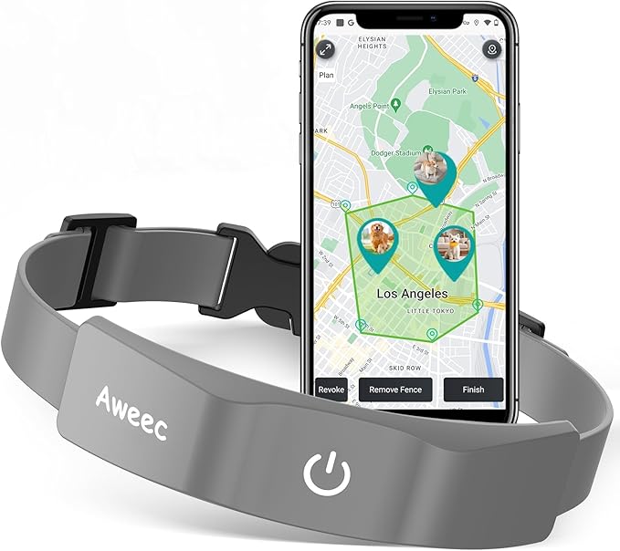 GPS Wireless Dog Fence with Free App, Electric Fence System with Training Collar, Portable Fence for Outdoor Use, Rechargeable Waterproof Flexiable Collar, Adjustable for Large Medium Dogs (Grey)