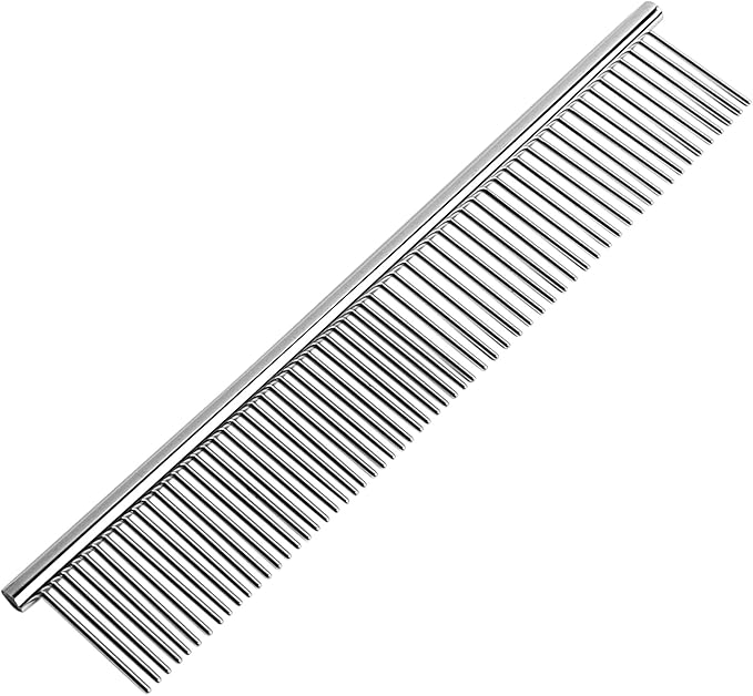 uxcell Metal Dog Comb with Rounded Teeth, 1 Pack Pet Hair Care Tool Dog Grooming Comb for Removing Tangles and Knots, Pet Comb for Long and Short Haired Dogs and Cats, 7.3IN