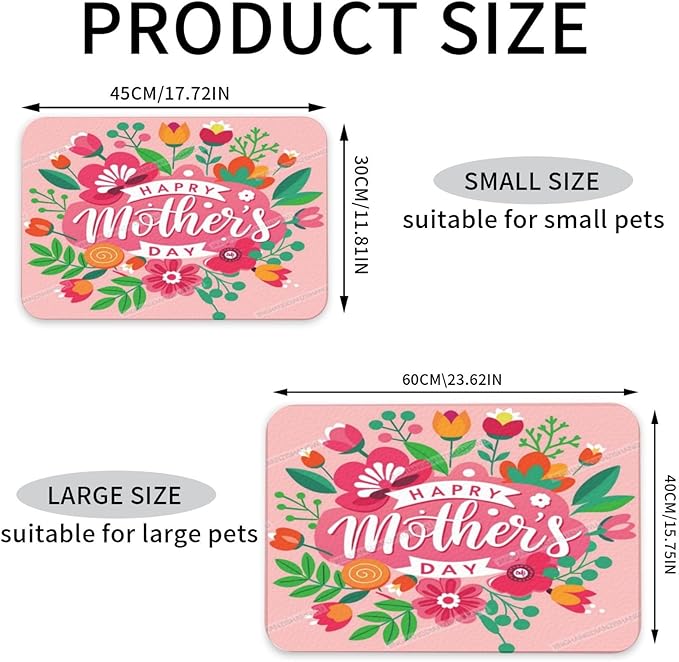 Pet Feeding Mat for Dogs Cats Happy Mother's Day Floral Gift for Mom S Absorbent Dog Food Mat Non-Slip Waterproof Placemat Quick Dry Pet Supplies Bowl Mats