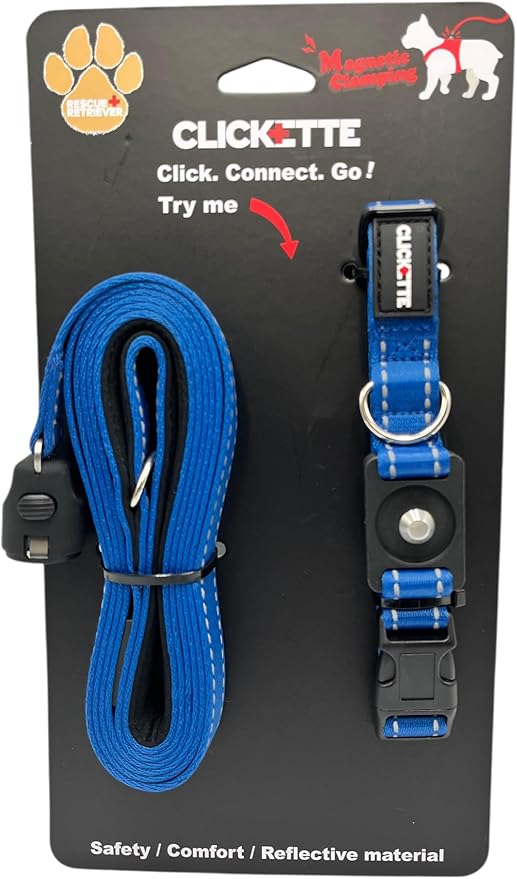Clickette- Magnetic Quick-Lock Collar & Leash (Bue, Small)