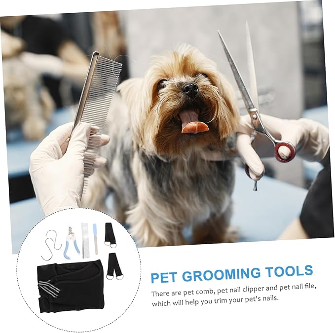 Happyyami 1Set Pet Grooming Hammock for Cats Dogs Ergonomic Nail Clipper Comb and File Kit Sturdy Hanging Grooming Harness for Easy Nail Trimming and Grooming Supplies
