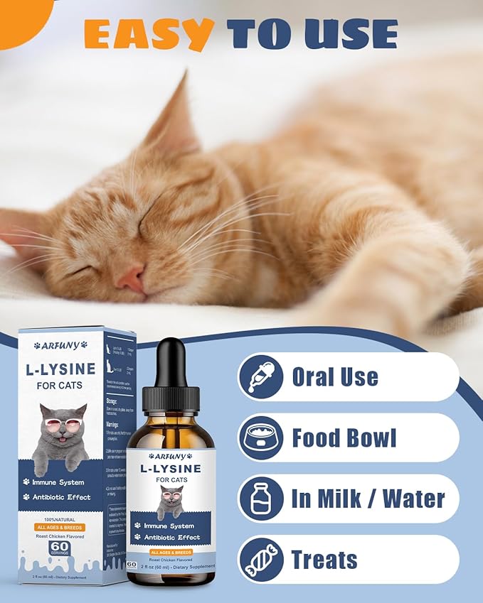 Lysine for Cats - 2 Packs Cat Lysine Drops - Sneezing Treatment, Nasal Relief - Feline Upper Respiratory Infection, Runny Nose, Eye Function - Immune Support - Roast Chicken Flavor