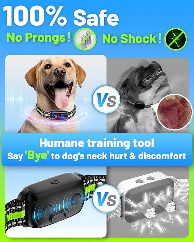 No Shock Dog Training Collar with Remote 3300FT - Vibration and Beep Only, Waterproof Humane Shock Collar for Dogs Bark Control & Obedience Training - Small/Medium/Large Breeds E-Collar (Green)