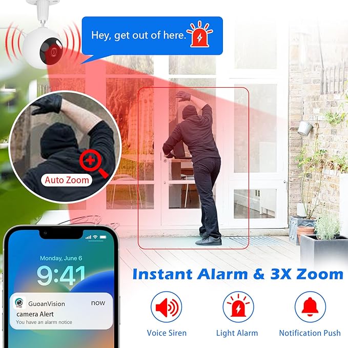 5G Cameras for Home Security Indoor/Outdoor Camera for Dog/Cat/Pet/Nanny/Baby, Baby Monitors with Phone App, IP66 Waterproof, Color Night Vision, White Light, Bell Siren, 24/7 SD Recordings- 2 Pack