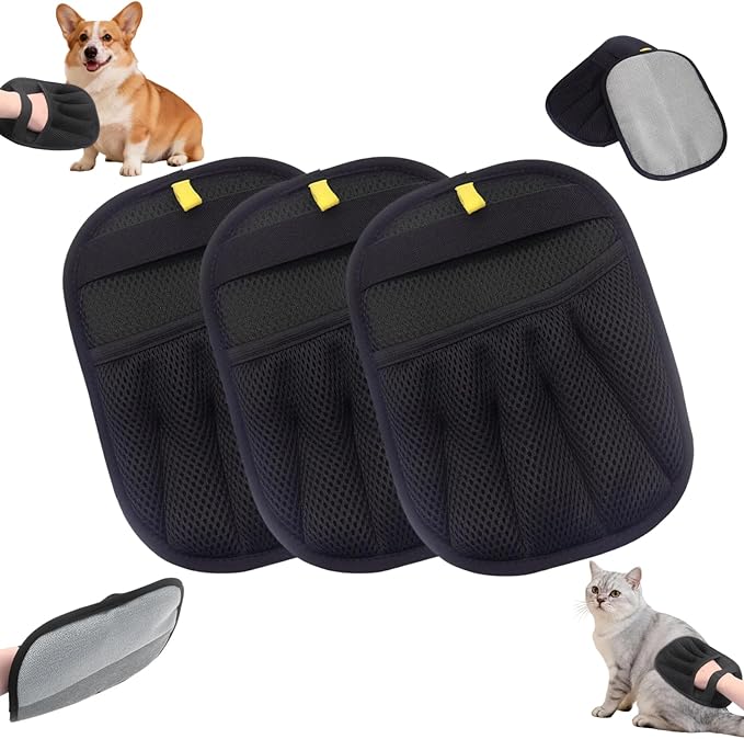 Pet Hair Remover Gloves, 2026 Upgraded 5-Finger Pets Hair Removal Gloves for Cats & Dogs, Reusable Electrostatic Magic Brush for Carpet, Couch, Car Seat, Clothing, Dog Grooming Supplies (Black-3PCS)