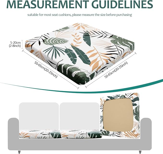 HANDONTIME Modern Plants Outdoor Cushion Covers 8pcs Green Leaves White Couch Cushion Covers Replacement Patio Couch Cover Sofa Cover Indoor Patio Cushion for Outdoor Furniture Washable, Cover Only