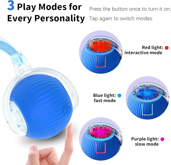 Interactive Cat Toys for Indoor Cats Smart Automatic Ball Rolling for Bored Kitten Pet Upgraded Speedy Moving Chase Dogs Toy Valentine's Day Gift Blue Dragonfly