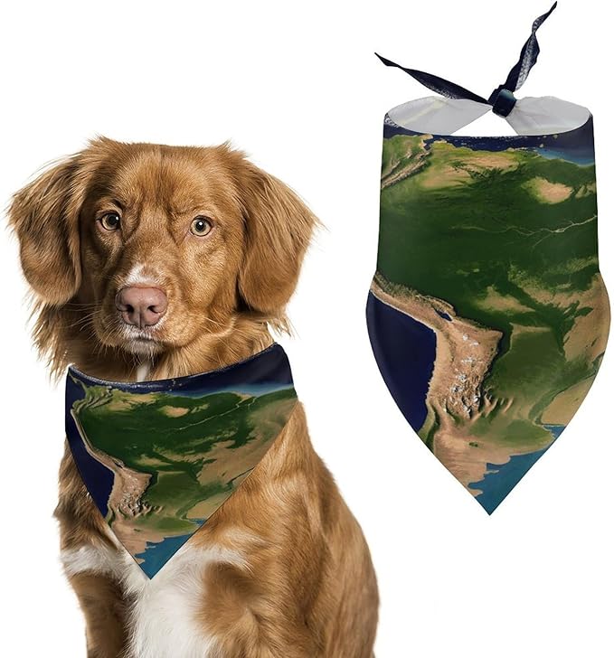 Dog Bandana Spring Pet Scarf Adjustable Triangle South America Satellite Image Printing Dog Bib Washable Polyester Puppy Bandana for Small Medium Large Dogs Cat Birthday Party Supplies