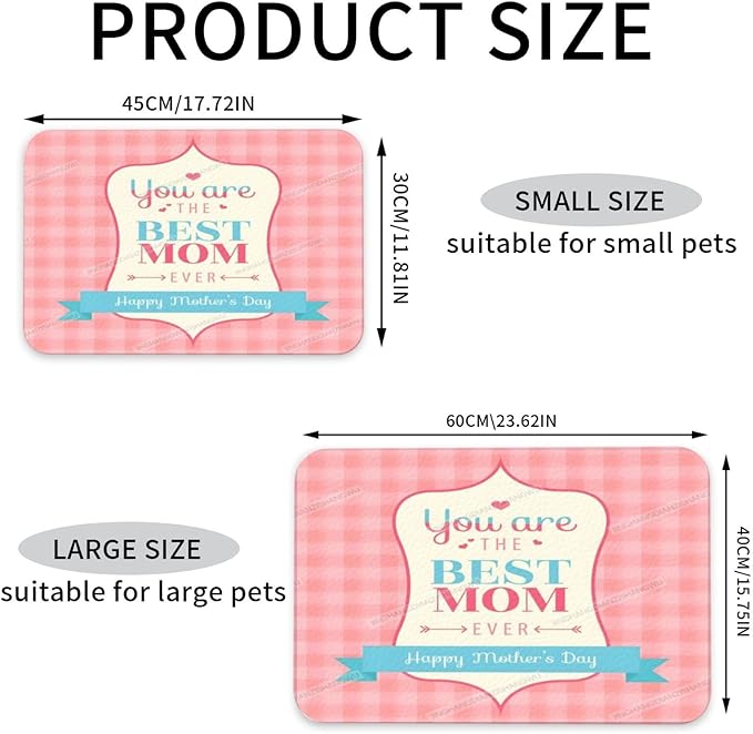 Pet Cat Dog Food Mat Absorbent Dog Feeding Mat Happy Mother's Day Floral Gift Mom N No Stains Cat Food Mats Indoor Pet Supplies Dogs Placemat Water Bowl Mats with Rubber Backing 24x16In