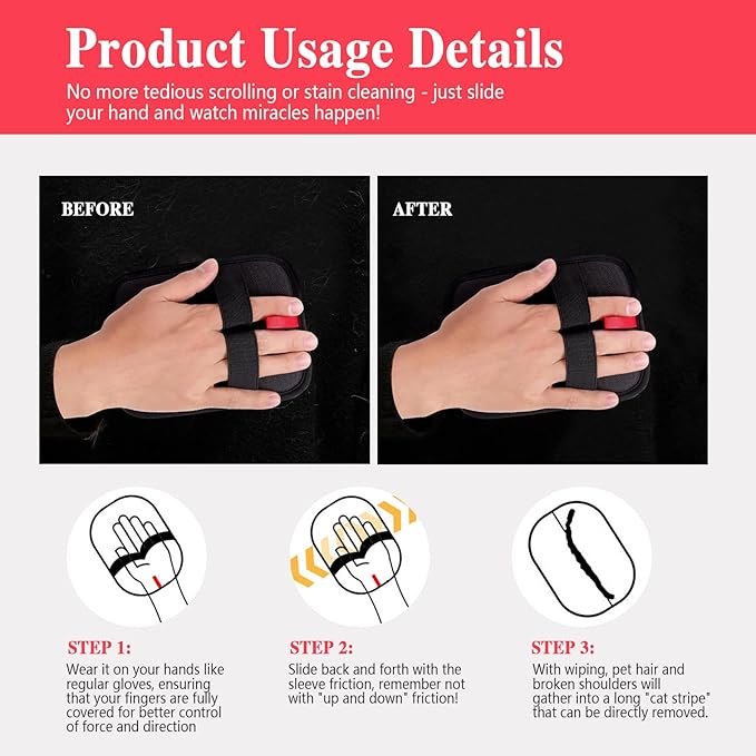 Pet Hair Remover Gloves, Electrostatic Pet Hair Removal Gloves, Upgrade Efficient Grooming Gloves for Pet Hair, Cat Brush Glove for Carpet, Couch(Square, 2PCS)