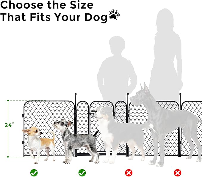 Paw Safe Playpen for Indoor Small Dogs, 24 Inch 8 Panels Anti-Pinch Diamond Mesh Dog Fence, Metal Stable Dog Play Pen with Door, Portable Pet Playpen for Outdoor RV Camping Yard Garden
