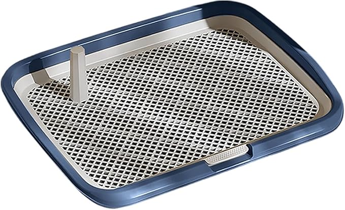Dog Potty Tray with Guide Pillar, Indoor Pet Pee Pad Holder Duty, Removable Washable Puppy Training Toilet for Housebreaking Supplies Small Medium Dogs (Blue-L)