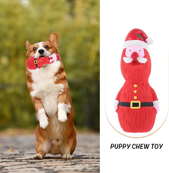 Uonlytech Christmas Latex Squeaky Dog Interactive Chewing Red Santa Snowman for Puppies and Dogs Holiday Play Pet Supplies