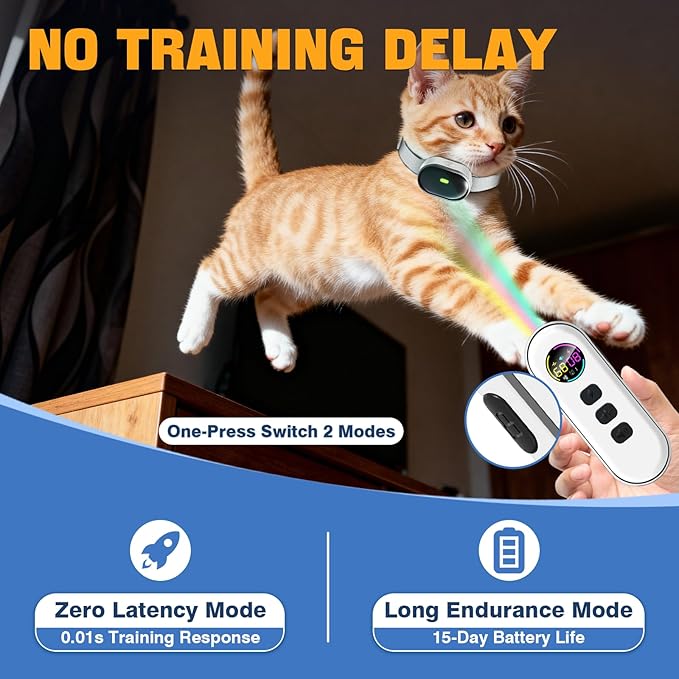 Ultra-Small Cat Training Collar, Ultra-Light & Thin Cat Shock Collar with 1300ft Remote, 198-Level Precise Control, Designed for Cats & Small Dogs, Waterproof, Rechargeable (White)