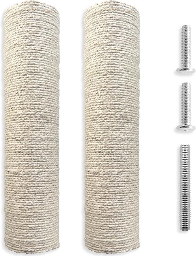 Cat Scratching Post Replacement Pole - 15.7 Inch Refill for Cat Tree Repair, 2-Pack with Screws, Durable Scratch Resistant Surface (White)