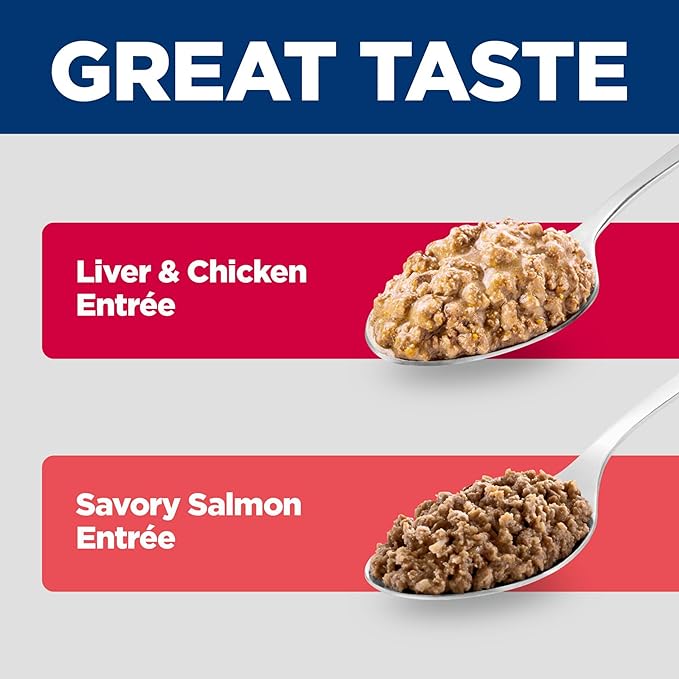 Hill's Science Diet Kitten, Kitten Premium Nutrition, Wet Cat Food, Variety Pack: Liver & Chicken; Salmon Minced, 2.9 oz Can Variety Pack, Case of 12