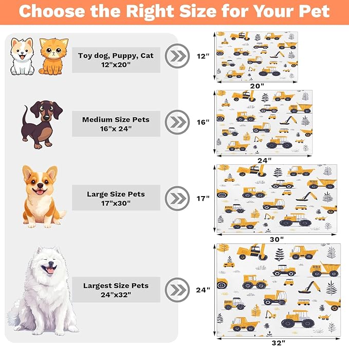 Car Dog Food Mat for Floors Absorbent, Quick Dry Water Dispenser Mat for Food, Water, Pet Supplies 24" x 32", Tractor Cars