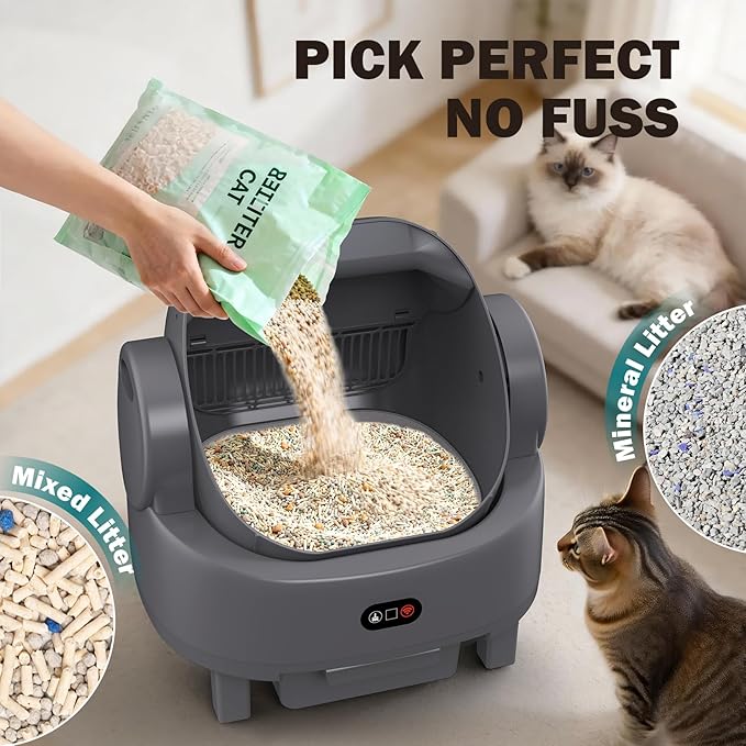 Automatic Litter Box, Open Top Large Self Cleaning Cat Litter Box for Multiple Cats, with APP Control/Multiple Safety Sensors/Trash Bag/Litter Mat, Cat Box Automatic Cleaning