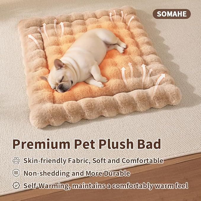 Self-Warming Cat Bed, Plush Faux Fur Pet Bed Mat with Anti-Slip Bottom, Ultra Soft Heated Bed for Cats & Medium Dogs, Cozy Fluffy Pad for Couch & Crate, Machine Washable, 27x20 Inch Coffee