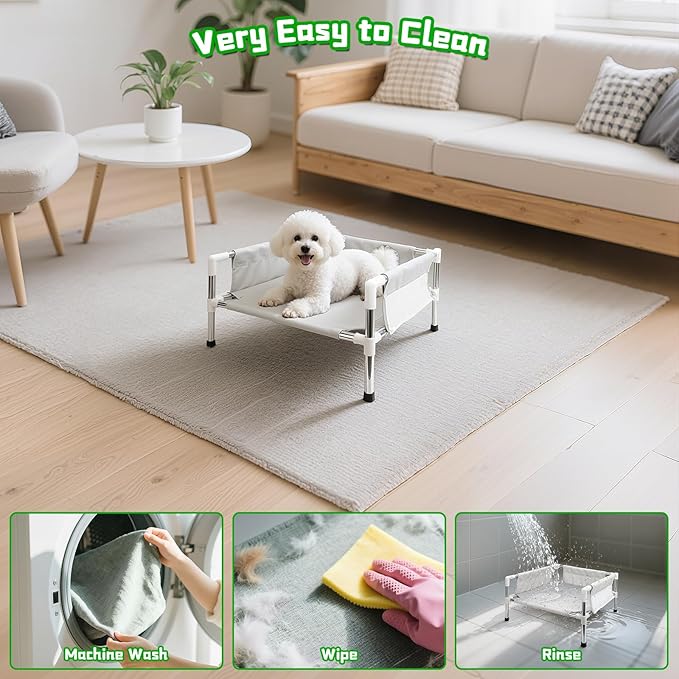 Makerfire Elevated Dog Bed, Raised Dog Sofa Bed for Small Dogs, Detachable Cooling Indoor/Outdoor Pet Cot with Non-Slip Feet, Polyester Cotton (19.5 “L x 19.5 ”W x 11.6 "H)