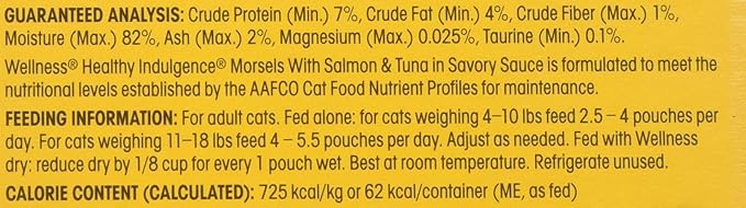 Wellness Healthy Indulgence Natural Grain Free Morsels with Salmon & Tuna in Savory Sauce Wet Cat Food, 3 oz., Case of 12