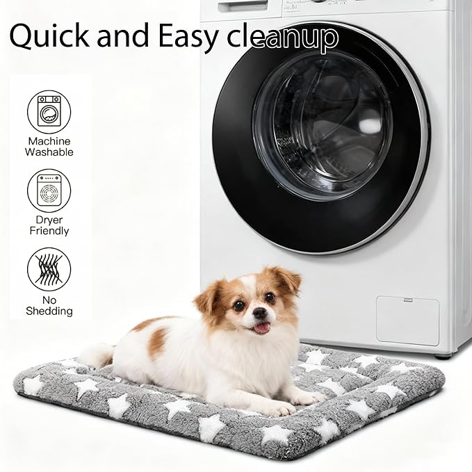 Dog Bed Mat, Reversible Crate Pad & Cute Dog Bed - Machine Washable Kennel Mat with Ultra Soft for Small Dogs (Cool/Warm), 24" x 18", Grey&Star