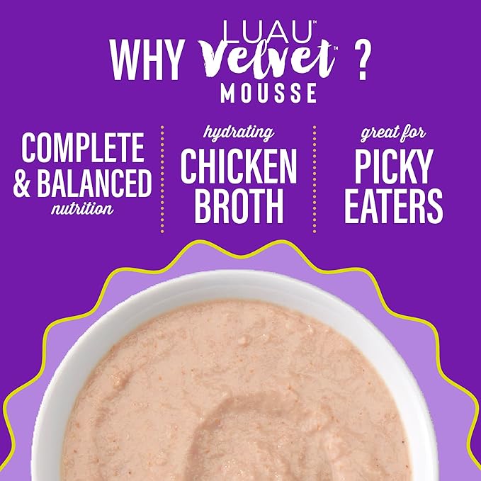 Tiki Cat Luau Velvet Mousse, Chicken & Egg in Broth, Complete Nutrition for Balanced Diet, Wet Cat Food For All Life Stages, 2.8 oz. Pouch (12 Count)