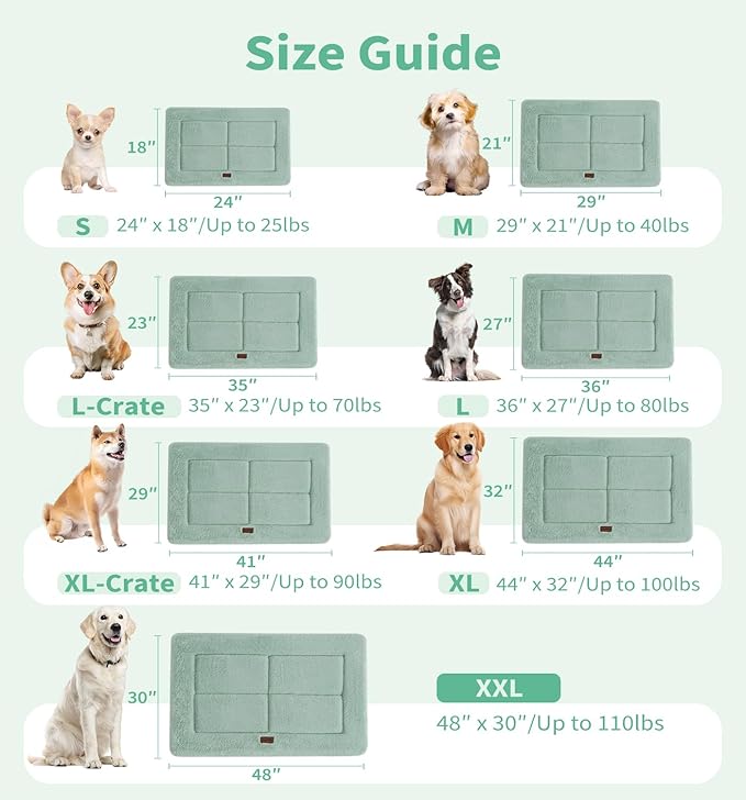 MADE 4 PETS Dog Crate Pad Bed for Medium Large Dogs, Washable & Reversible, Anti-Slip Kennel Mat for Cozy Sleeping, Soft Fluffy Dog Bed for Indoor & Outdoor Use, 35"x23", Green