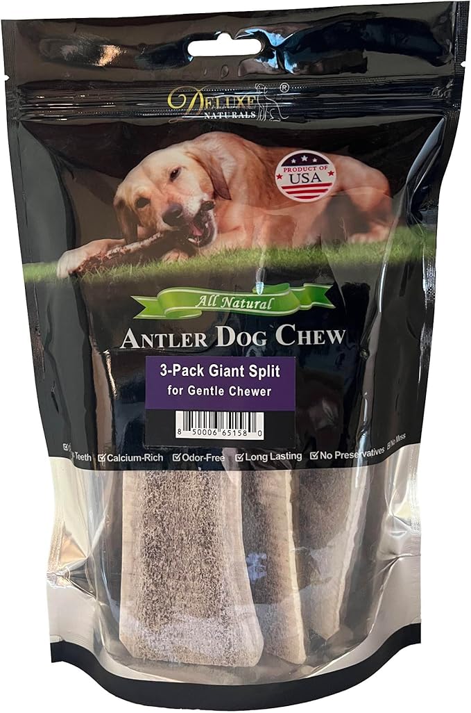 3‑Pack Giant Split Elk Antler Dog Chews for Medium & Large Dogs Under 60 lbs – 7.5‑10 Inch Center‑Split, Premium Grade‑A, Naturally Shed, USA‑Sourced