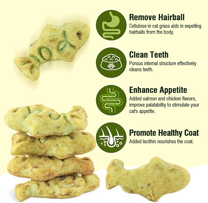 HavenJanny 13.4oz/380g Cat Grass Treats, Cat Dental Treats Hairball Control, Chicken Catnip Cats Grass Flavor, Cats Treat Snacks Biscuits for Teeth Cleaning Training