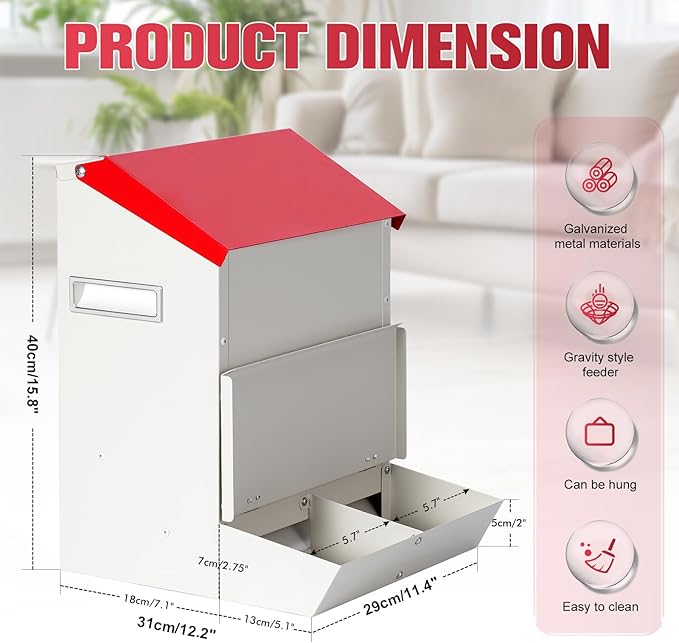 Automatic Cat Feeder 2 Cats,12L Automatic Pet Feeders Large Capacity Outdoor Galvanized Steel Multiple Cats Feeder Gravity Dog Dry Food Dispenser with Lid