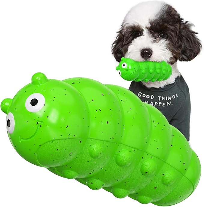 Large Size BouncyLarva Squeaky Dog Toy for Medium/Large Dogs Breed Aggressive Chewers Durable Bouncy Squeak Toys Green