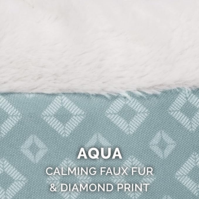 Furhaven Cat Bed for Indoor Cats, Washable w/ Removable Bolsters, For Pets Up to 9 lbs - Plush & Diamond Print Cuddle Loaf Mat - Aqua, Small