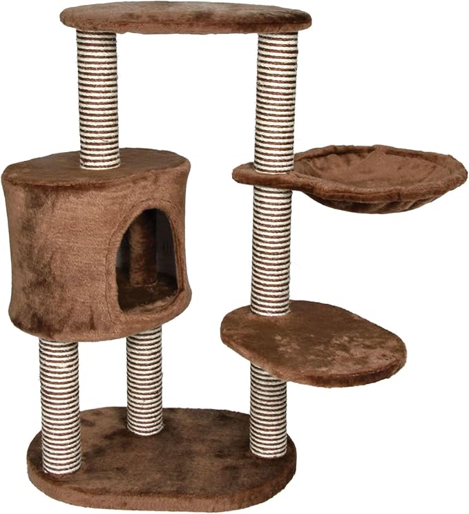 TRIXIE Moriles Brown Cat Tower with Scratching Posts, Condo, Hammock, Padded Platform, cream, Medium (17 x 24 x 39 in.)