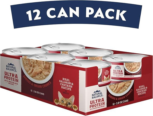 Natural Balance Ultra Protein Wet Cat Food, Salmon & Chicken Recipe in Broth, 2.8 oz (Case of 12)