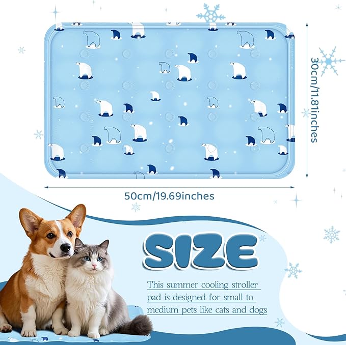 Nuanchu Dog Stroller Cooling Mat Waterproof Outdoor Pet Cooling Mat Washable Summer Cat Sleeping Blanket for Pet Stroller(11.81 x 19.69 Inches,Sky Blue Bear)