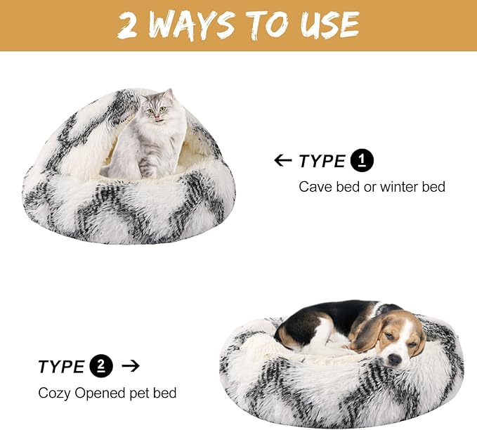 Dog Beds for Small Dogs, Cat Bed Cave, Washable Cute Cat Bed, Cozy Nook Pet Bed for Dogs or Cats, Anti-Slip Puppy Bed Fits up to 12 lbs Pets(Grey-White, 20" x 20")